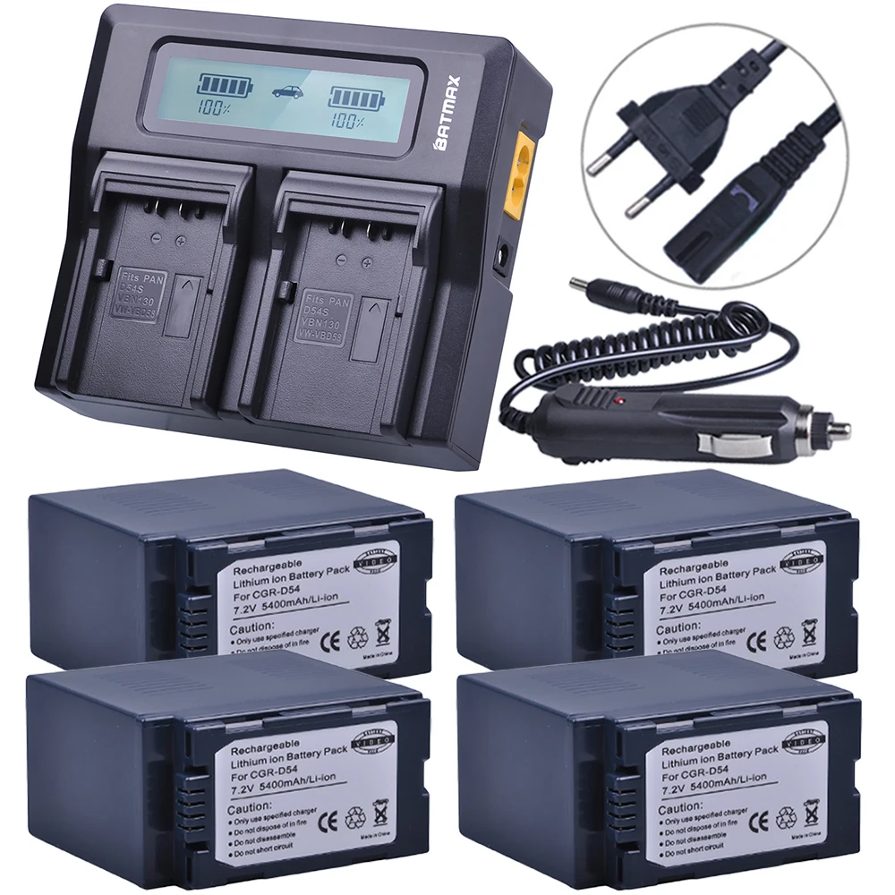 4 шт., 5400 мА · ч, встроенная батарея D54 D54S + сверхбыстрое двойное зарядное устройство с ЖК-дисплеем для батареи Panasonic CGA-D54S, Φ