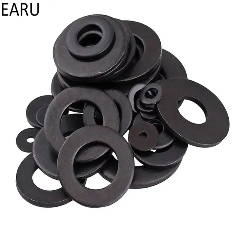 

500pcs 8 Degree carbon steel M3-M10 BLACK Flat Gasket Metal Gasket Intensification Ultrathin Meson Spring washer Gasket