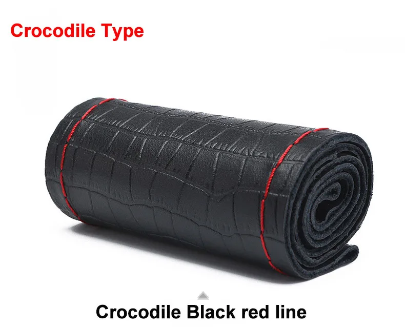 Crocodile red line Чехол рулевого колеса автомобиля из натуральной кожи 38 см, нескользящая оплетка на руль, универсальный чехол для рулевого колеса - Название цвета: Crocodile red line