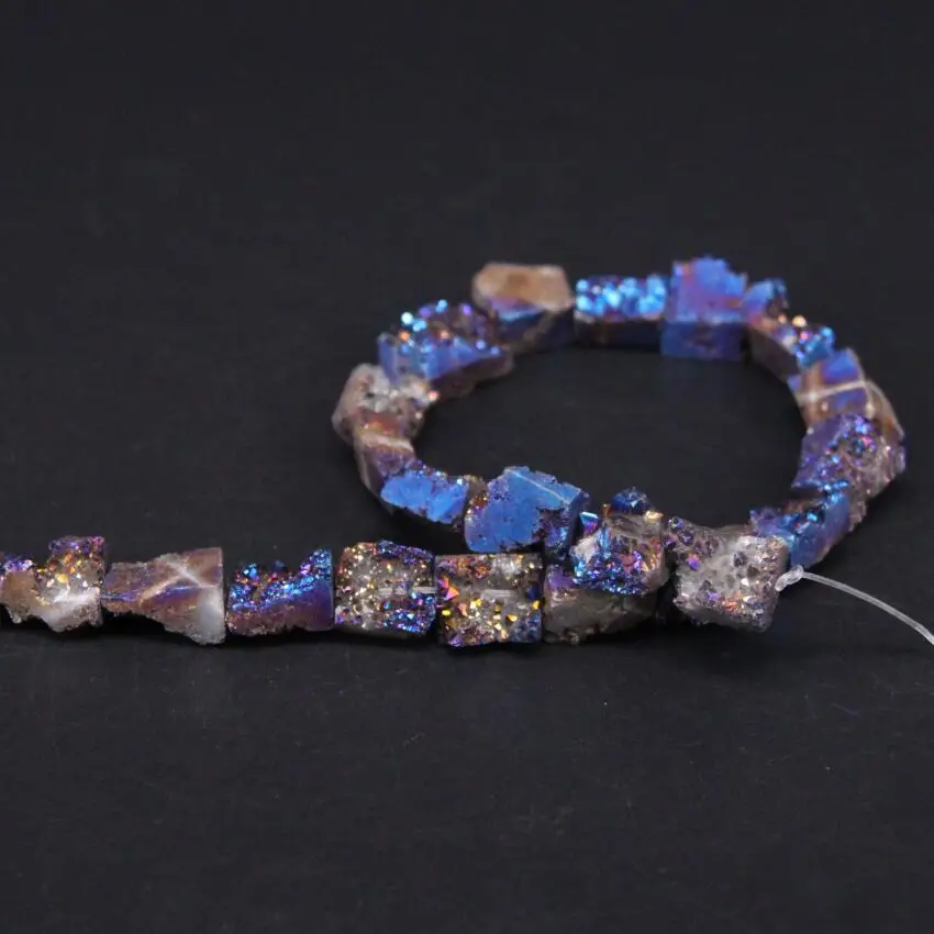 15 5 &quot/нить синий титан натуральный кварц Жеода Друза плиты в произвольной форме