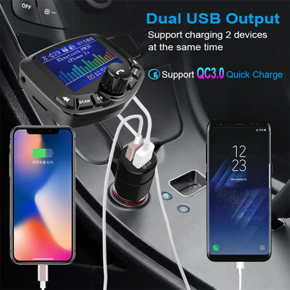 JINSERTA 1," большой экран Bluetooth FM передатчик Комплект Автомобильный mp3 плеер 3 USB порта QC3.0 быстрое зарядное устройство AUX FM модулятор Handfree