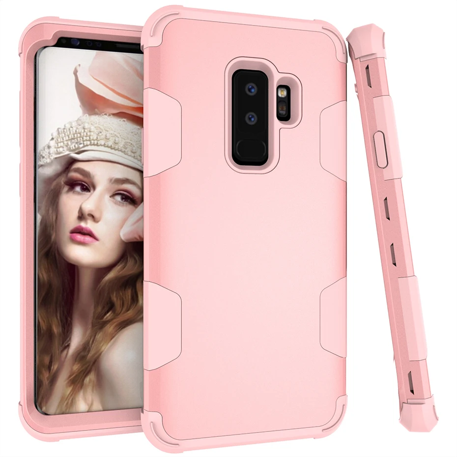 Rose Gold YiKELO 3in1 антискользящее покрытие в области ладоней амортизация резиновый корпус для samsung S9 S9Plus полный охват 360 чехол для Galaxy S9 плюс Чехол - Цвет: Rose Gold