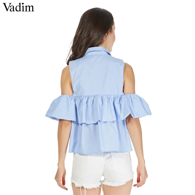 Блузка Vadim женская летняя с коротким рукавом и отложным воротником|ruffle blouse|casual