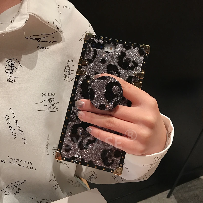 SYCASE роскошный квадратный леопардовый чехол для iPhone X Xs Max XR 6 S Plus 7 8 plus whit stand Drop-proof