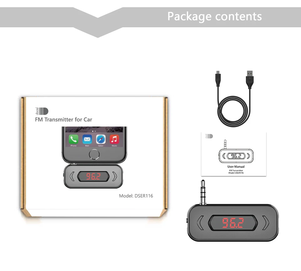 

FM Transmitter Doosl Hands-free Calling Wireless Audio Radio Transmitter Adapter 3.5mm Jack for iPhone IOS Android Car Speaker