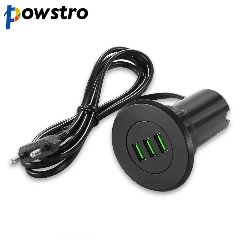 Powstro 3 usb порт зарядное устройство концентратор втулка настольное отверстие USB