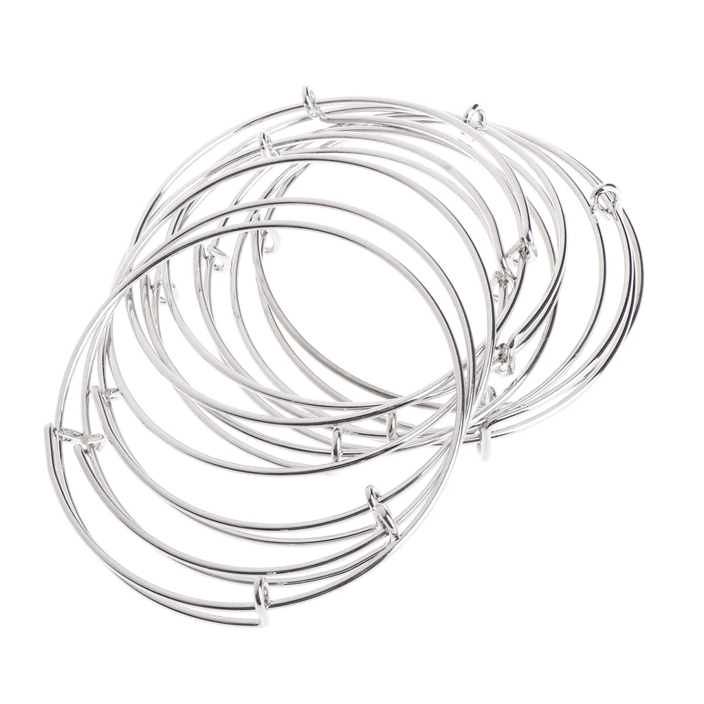 

10 Pcs Women Silvery Adjustable Expandable Bangle Wire Wrapped Wrist Bracelet