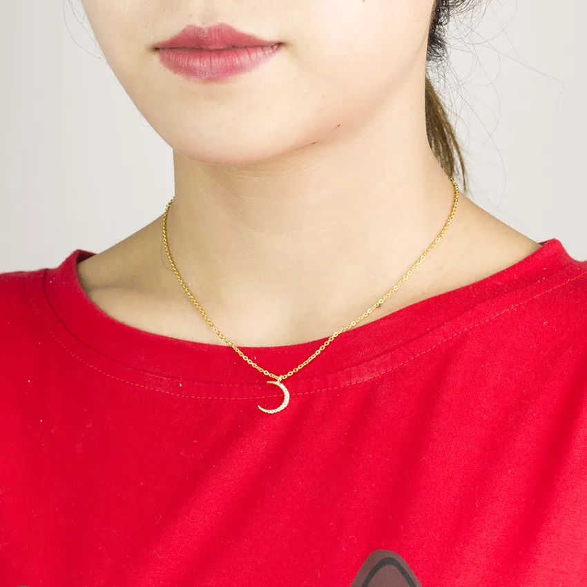 Simple Crescent Moon Necklace Gold Stainless Steel Chain Crystal Pendant Necklaces for Women Gifts New Fashion Jewelry Collier | Украшения