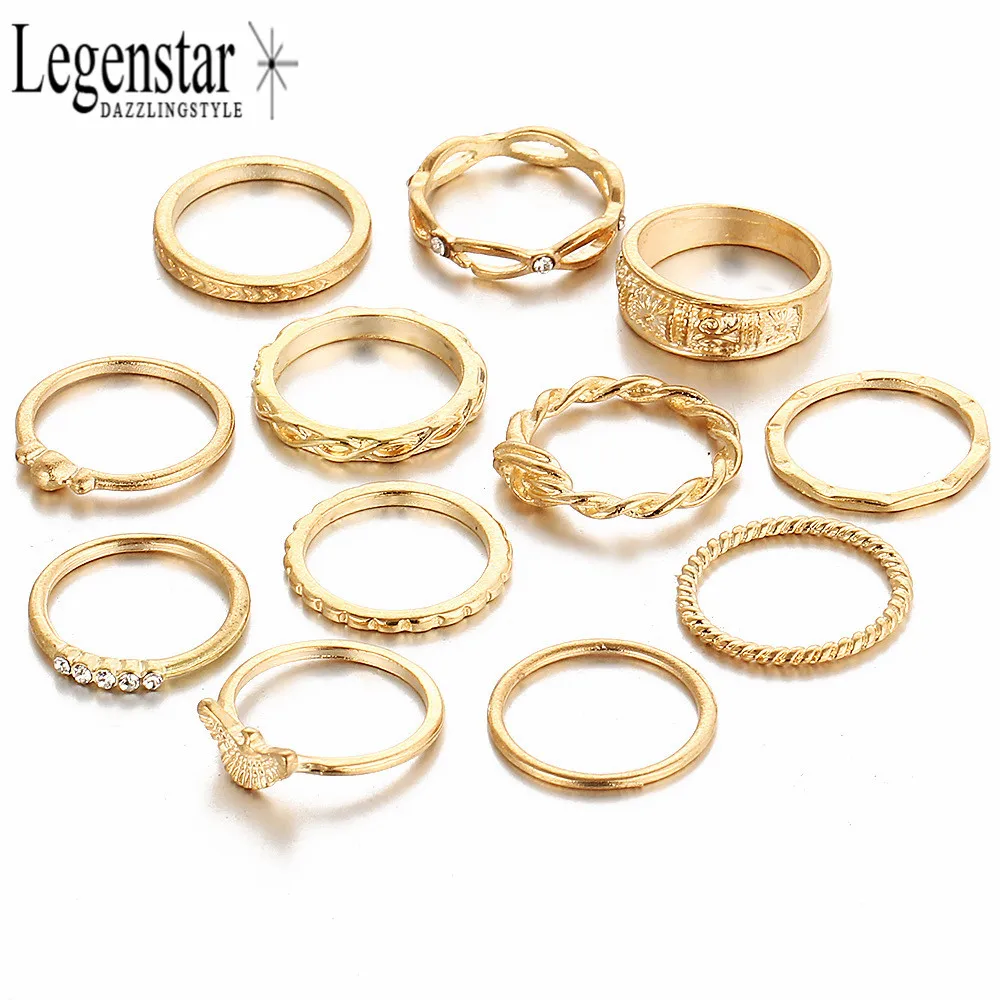 Очаровательное золотистое кольцо на средний палец набор из 12 шт./компл. для