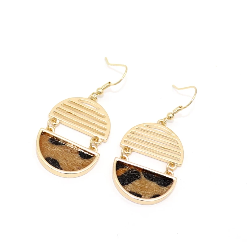 2018 new horsehair Leopard straw braid geometric Semicircle hollow out Dangle Earrings for Women | Украшения и аксессуары