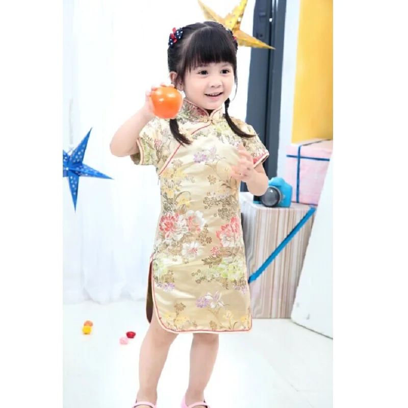 Peony Black Girl Fashion Dress New Year Gift Chinese Qipao For Young 2-16Years Vestidos Children Clothes Top Quality | Детская одежда и