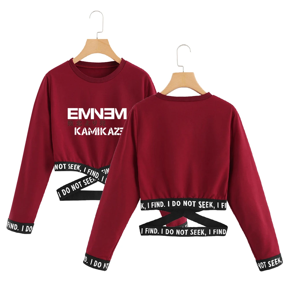 Женский Свободный укороченный топ Rap God Eminem с длинным рукавом толстовки надписью