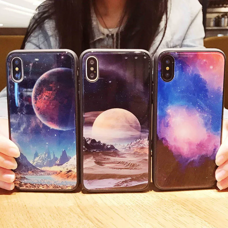 Jiban для IPhone X 6S 7 8 плюс роскошный звездное небо луны и звезд Горный пейзаж зеркало