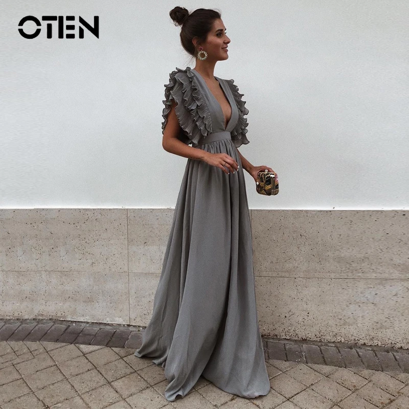 Повседневное женское платье OTEN 2019 летнее сексуальное с глубоким V образным