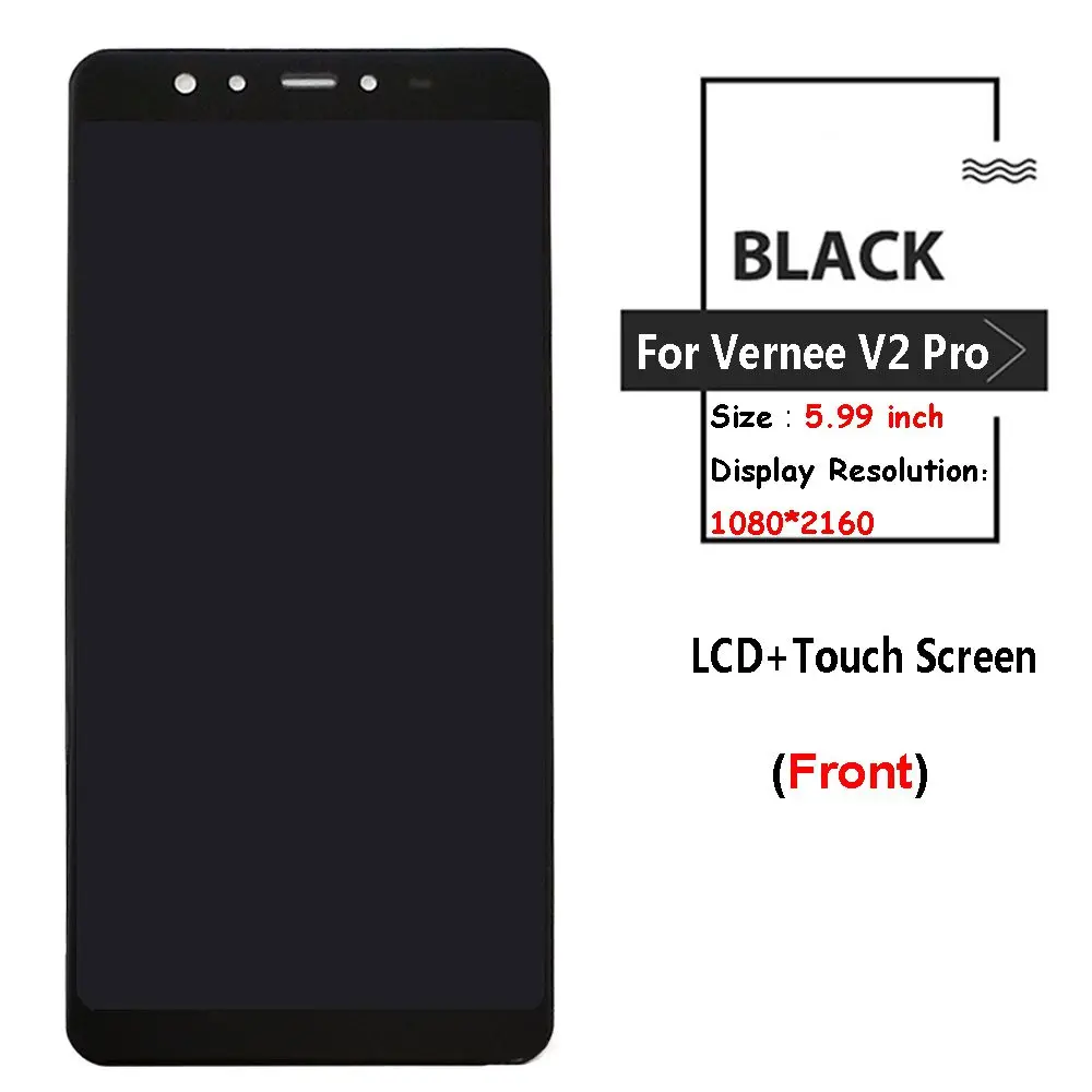 Черный 5,9" для Vernee V2 Pro ЖК-дисплей+ сенсорный экран протестированный ЖК-дигитайзер стеклянная панель Замена для Vernee V2 Pro - Цвет: Черный