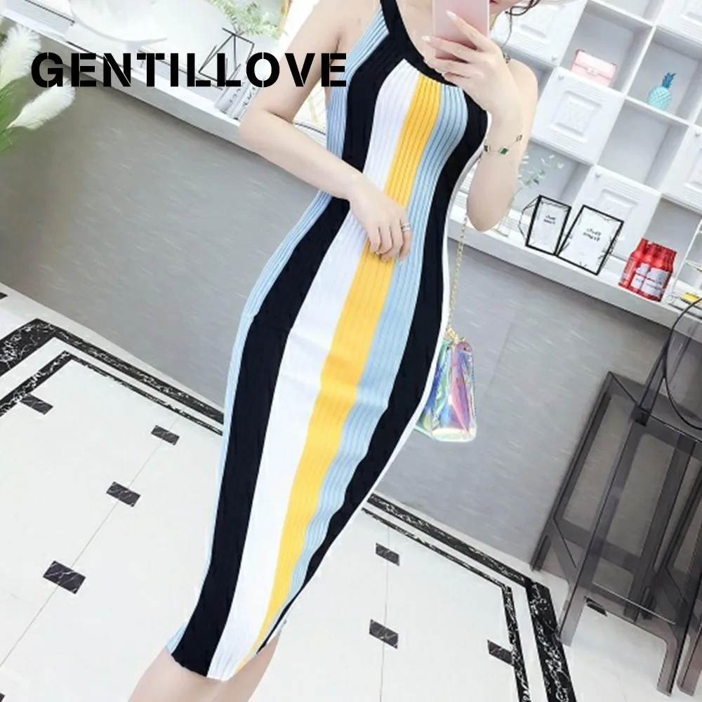 Gentillove модное цветное Полосатое платье с открытыми плечами женское сексуальное