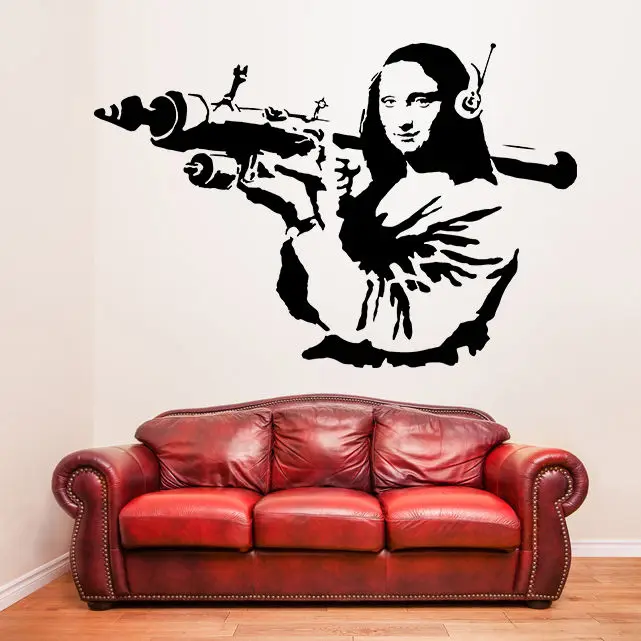 Бэнкси виниловая наклейка на стену Mona Lisa Rocket Launcher, Davinci Art Наклейка в стиле граффити Z218
