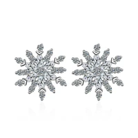 promotion 30 silver plated fashion shiny cz zircon snowflake women gift ladies stud earrings jewelry anti allergy girls cheap