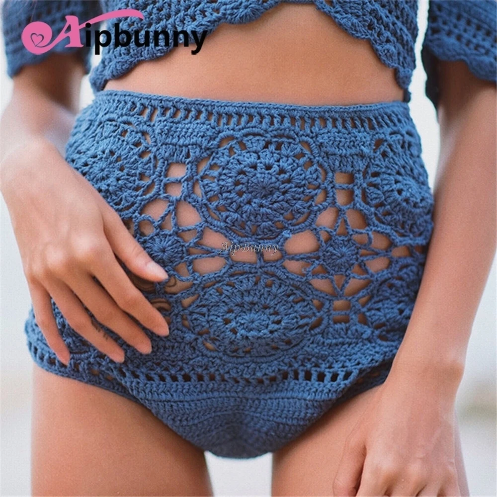 2018 вязаный купальник женский новый бикини Низ с высокой талией maillot de
