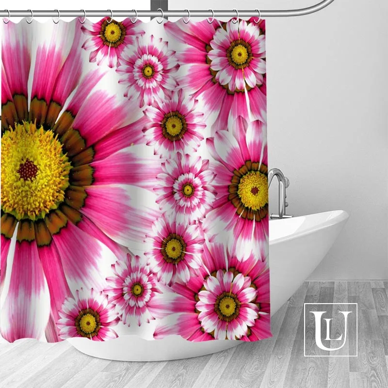 

New arrival Modern Custom pink flower Fabric 100% Polyester Shower Curtain High Quality Washable Bath Decor Waterproof Popular