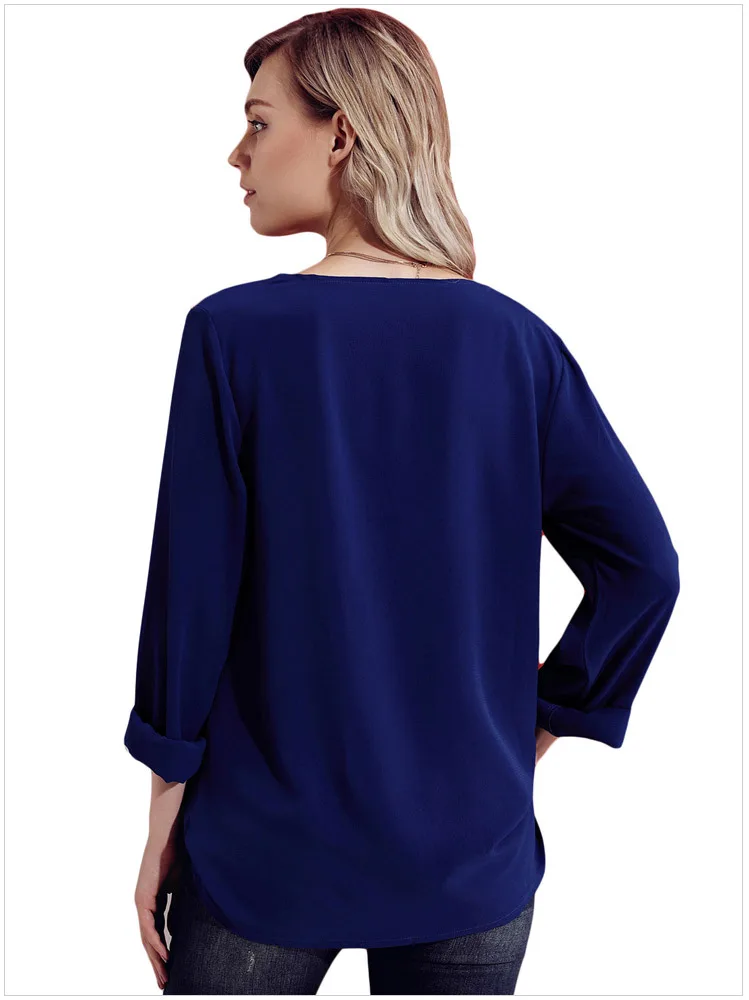 Шифоновая Блузка с длинным рукавом женские блузки и топы отложной воротник