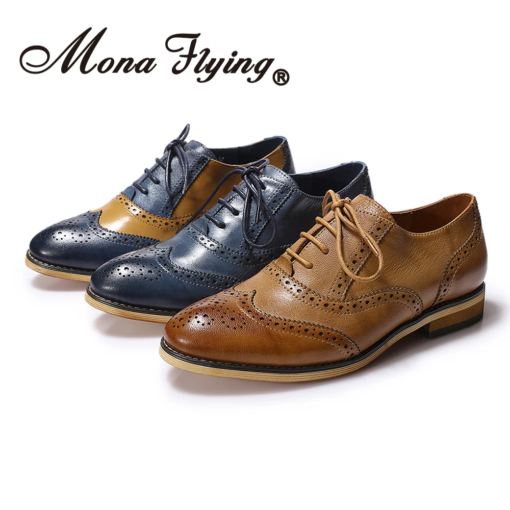 Mona Flying/женские кожаные оксфорды на шнуровке; Разноцветные оксфорды с перфорацией типа «броги»; туфли в стиле Дерби для женщин; женские B098-3 для девочек