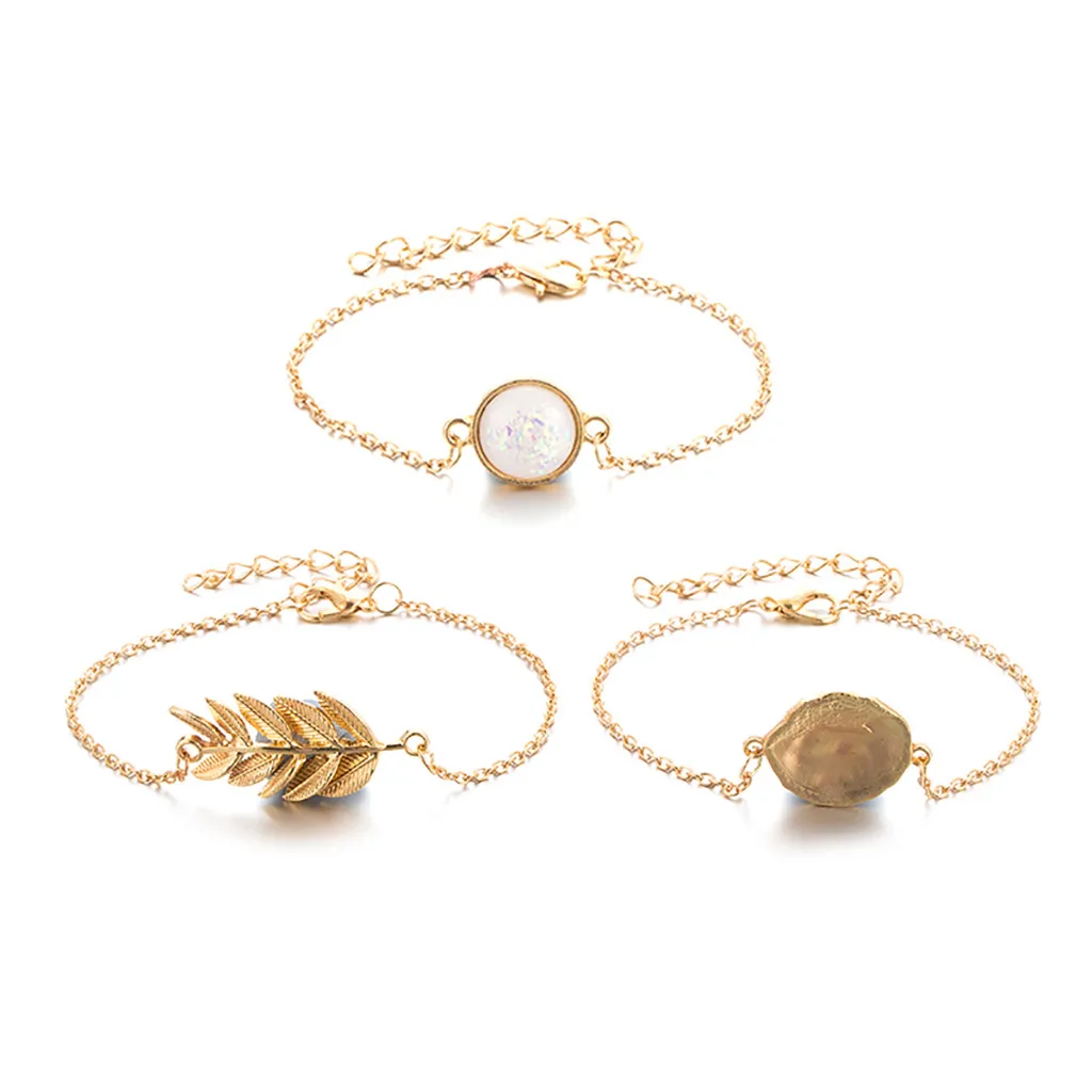 Diomedes New Fashion Trendy Simple Hand Strap Vintage Ethnic Wind Protein Pine Stone Alloy Bracelet 3 Piece Set Y607 | Украшения и