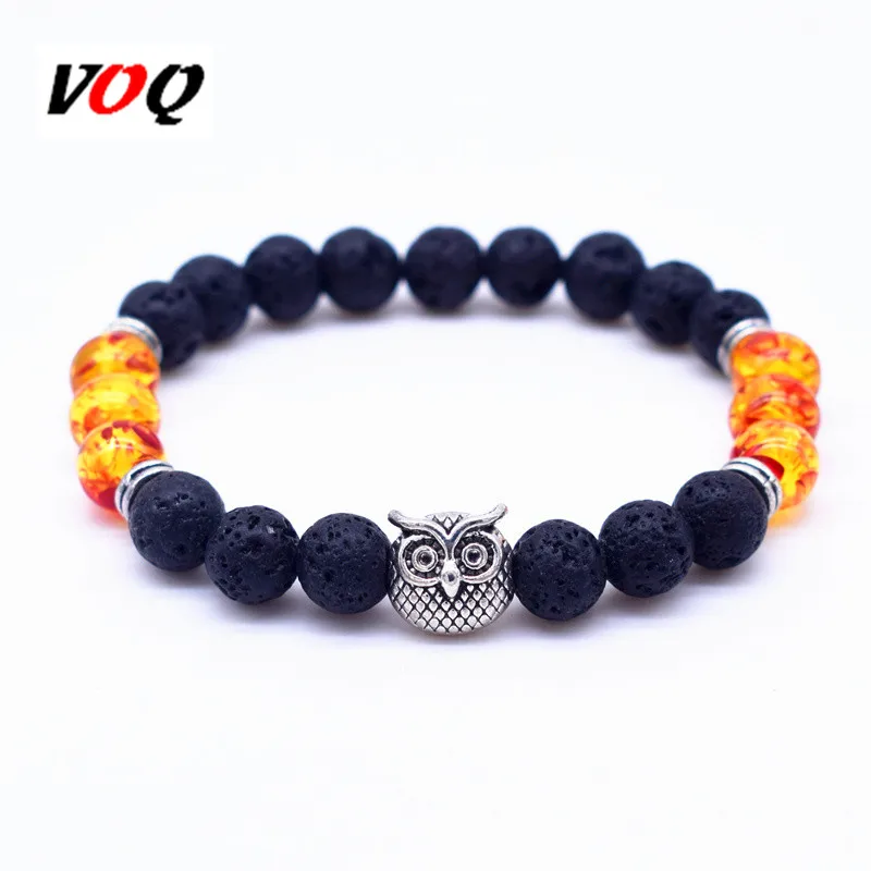 Браслет в виде совы 8 мм натуральная черная лава камень энергии бисер браслеты