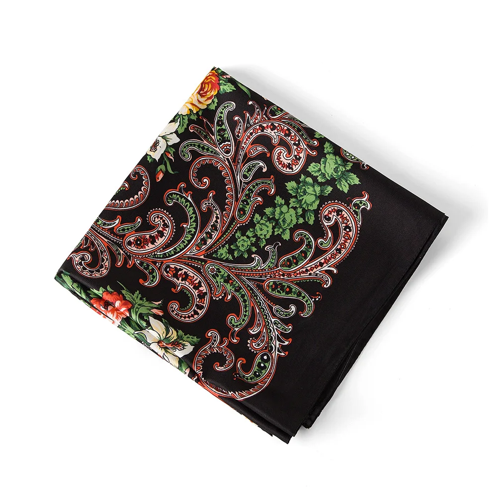 

100% Silk Scarf Women Spain Retro Floral Print Square Scarves Muslim Wrap Neckerchief Female Foulard Silk Hijab Lady Bufandas