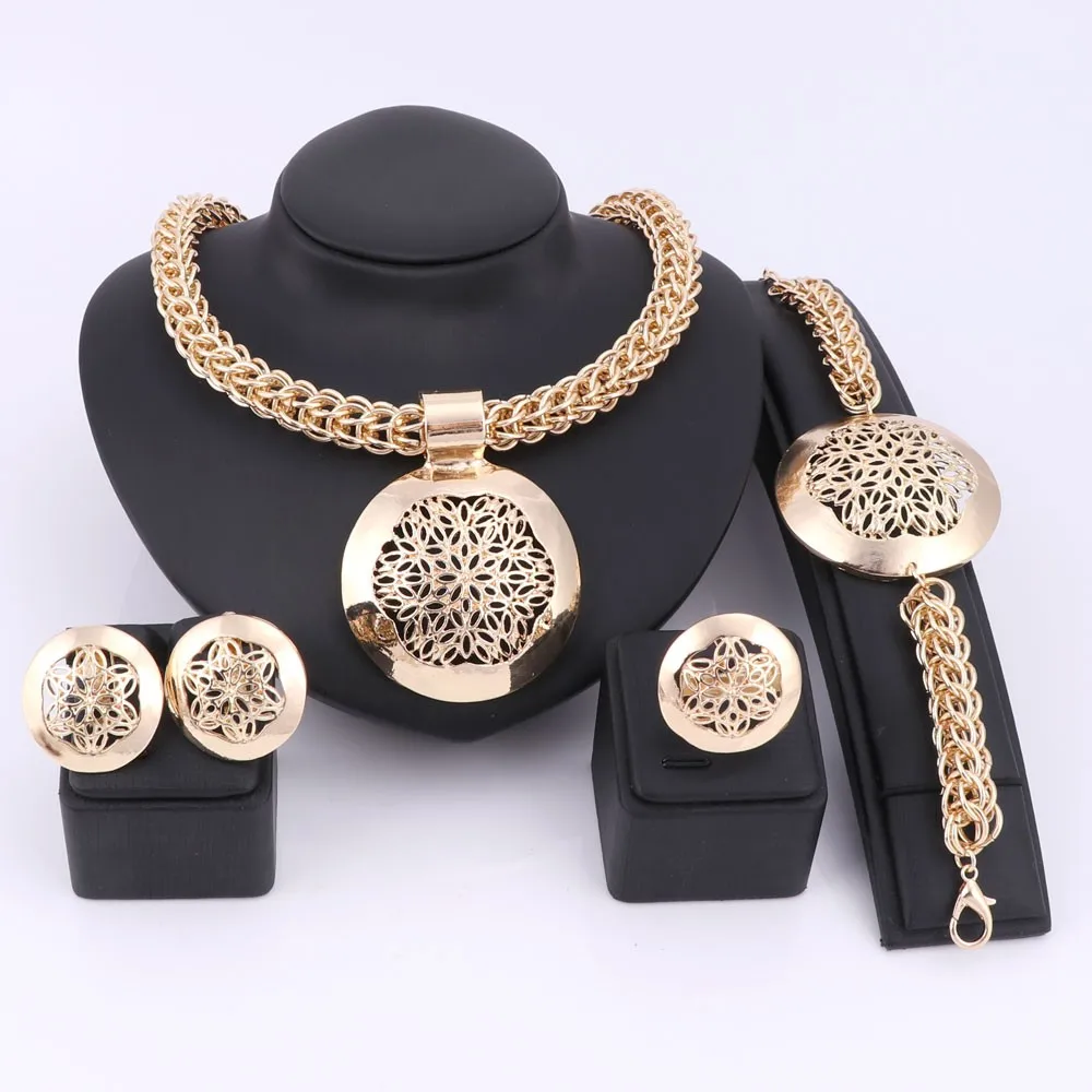 

News Nigerian Wedding African Costume Jewelry Set Dubai Fashion Charm Neckace Earring Jewelry sets For Women Party