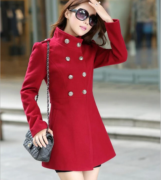 winter coat women warm wine red army 