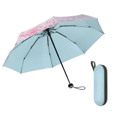 Sakura blue Элегантный складной зонт от дождя, женский зонт, затеняющий светильник, маленькие карманы, зонт для женщин, пляжный, для путешествий, мини-телефон, Paraguas - Цвет: Sakura blue
