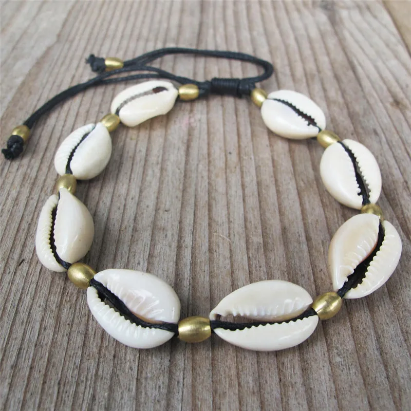 black rope anklet Модные бусины золотистого цвета раковина Каури колье ожерелье для женщин белый коричневый ожерелье черный ремень ожерелье пляжное ожерелье - Окраска металла: black rope anklet