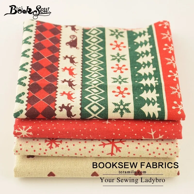 Booksew хлопок белье Ткань 4 шт./лот 45 см x Новогодние товары Стиль Вышивание ткань