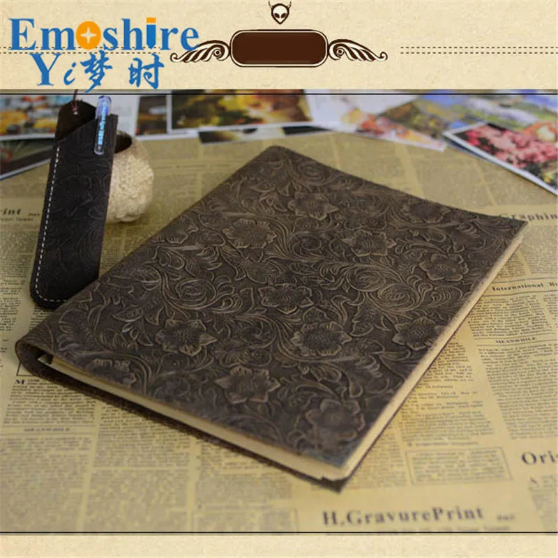 Emoshire, хорошее качество, А4, медный край, кожа, бизнес, Ретро стиль, блокнот, отпечаток логотипа, вкладыш, блокнот, кожа, дневник, N120