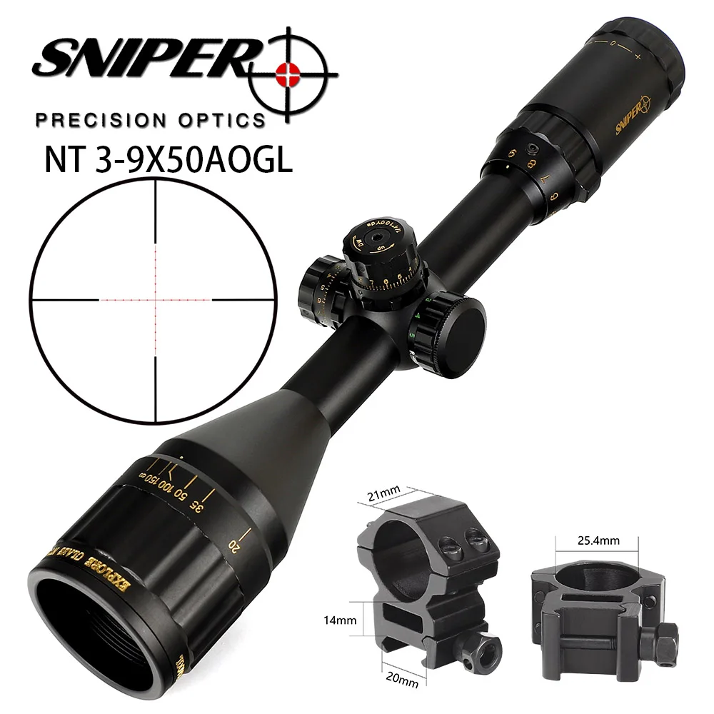 with Picatinny Rings Для охоты на NT 3-9X50 AOGL оптические прицелы полный Размеры RG осветить Mil-Dot Стекло гравированный сетка блокировка, Сброс прицел - Цвет: with Picatinny Rings