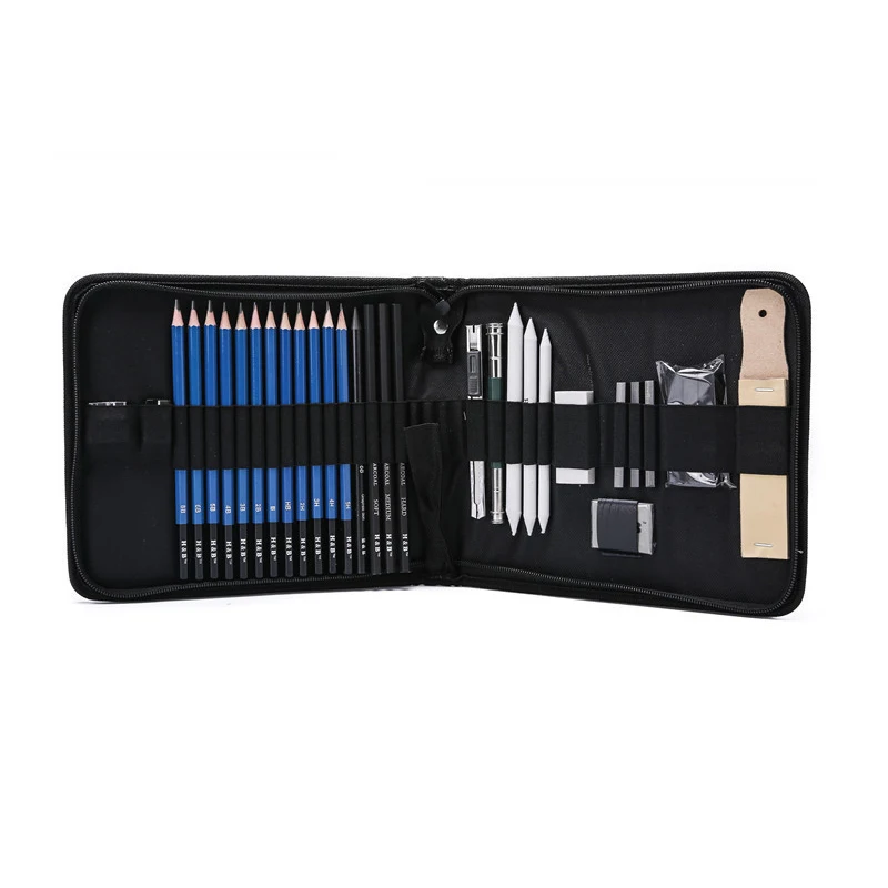 33pcs set 33 шт. набор карандашей для эскизов профессиональный набор набросок Рисунок Набор Холст сложенные сумки для переноски для художника школьников - Цвет: 33pcs set
