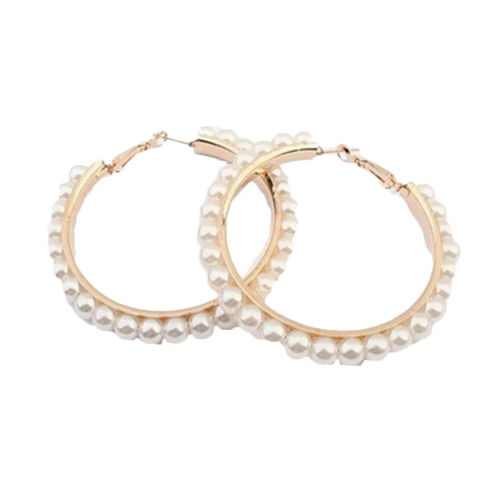 Женские серьги кольца с искусственным жемчугом 1 пара|fashion hoop earrings|hoop earringsbead earrings |