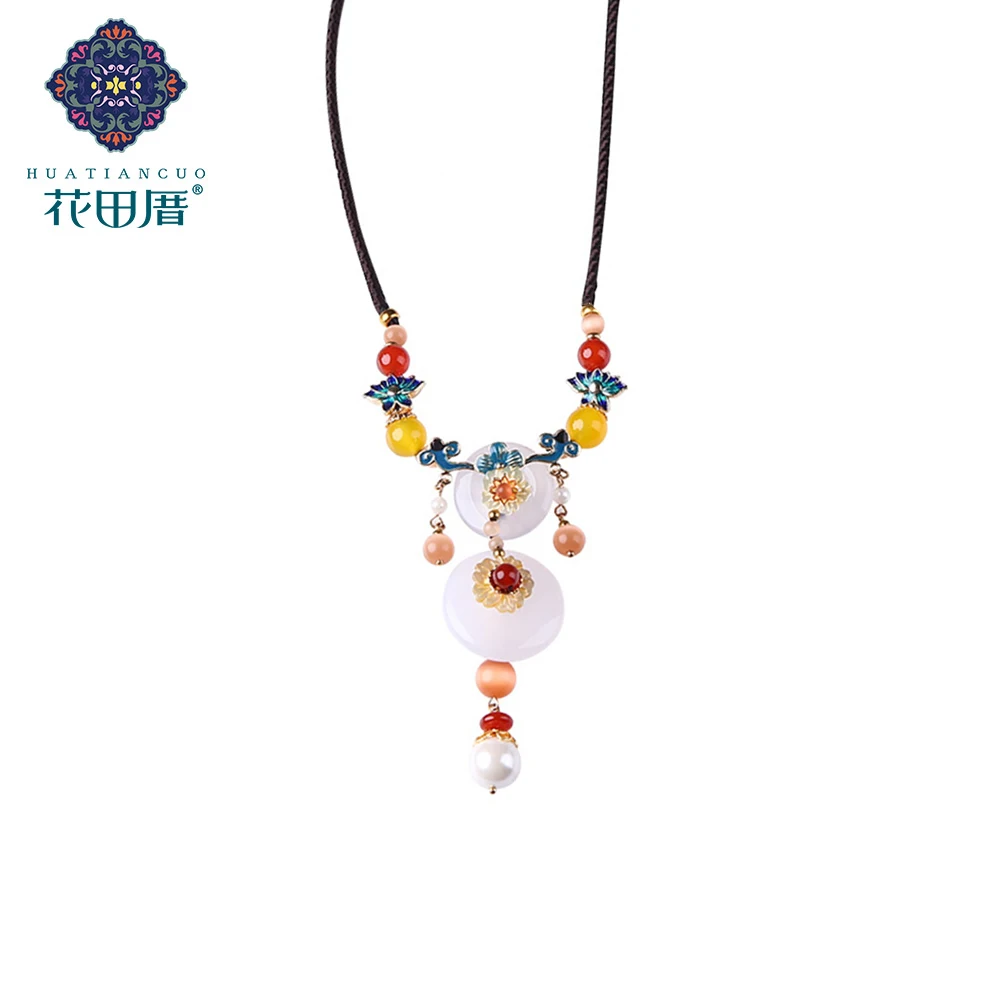 

Ethnic Handmade Tassel Pendant Necklace Shell Bead Round Stone Imitation Opal Bead Woman Jewelry Rope Chain Accessories CL-18009