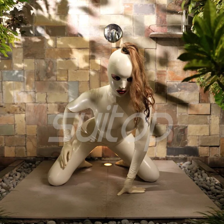 Латексное полное покрытие zentai с застежкой молнией включая носки капюшоны