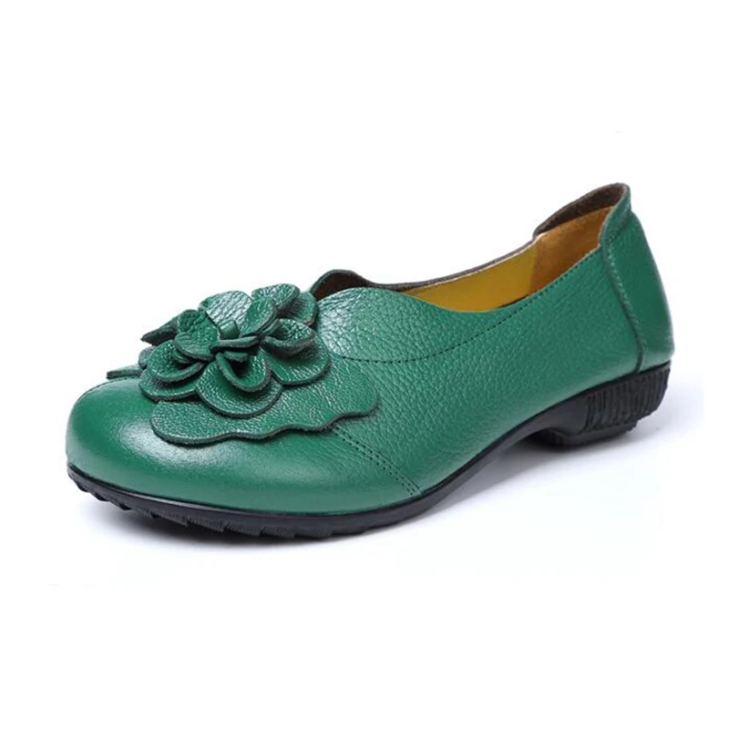 2019 Handmade Flowers Women Shoes Flat Heel Leather National Wind Grain Soft-Soled For Gifts dd107 | Обувь