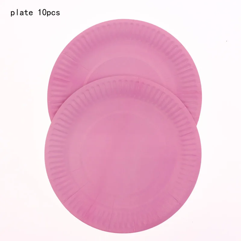 pink plate 10pcs Зеленые однотонные тарелки чашки столовые приборы наборы свадебные декорации, праздник наборы; детский душ с днем рождения для детей - Цвет: pink plate 10pcs