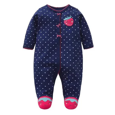 Dark blue strawberry Bebes/пижамы одежда для малышей пижамы-комбинезоны для маленьких мальчиков, комбинезоны, зимняя одежда хлопковая одежда для новорожденных девочек от 3 до 12 месяцев - Цвет: Dark blue strawberry