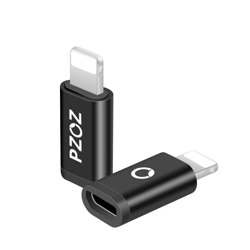 PZOZ Micro USB Женский Для iphone 8 Pin мужской адаптер синхронизации и зарядки для iphone 6 7 8 X конвертер OTG портативный для IPad - Цвет: Black