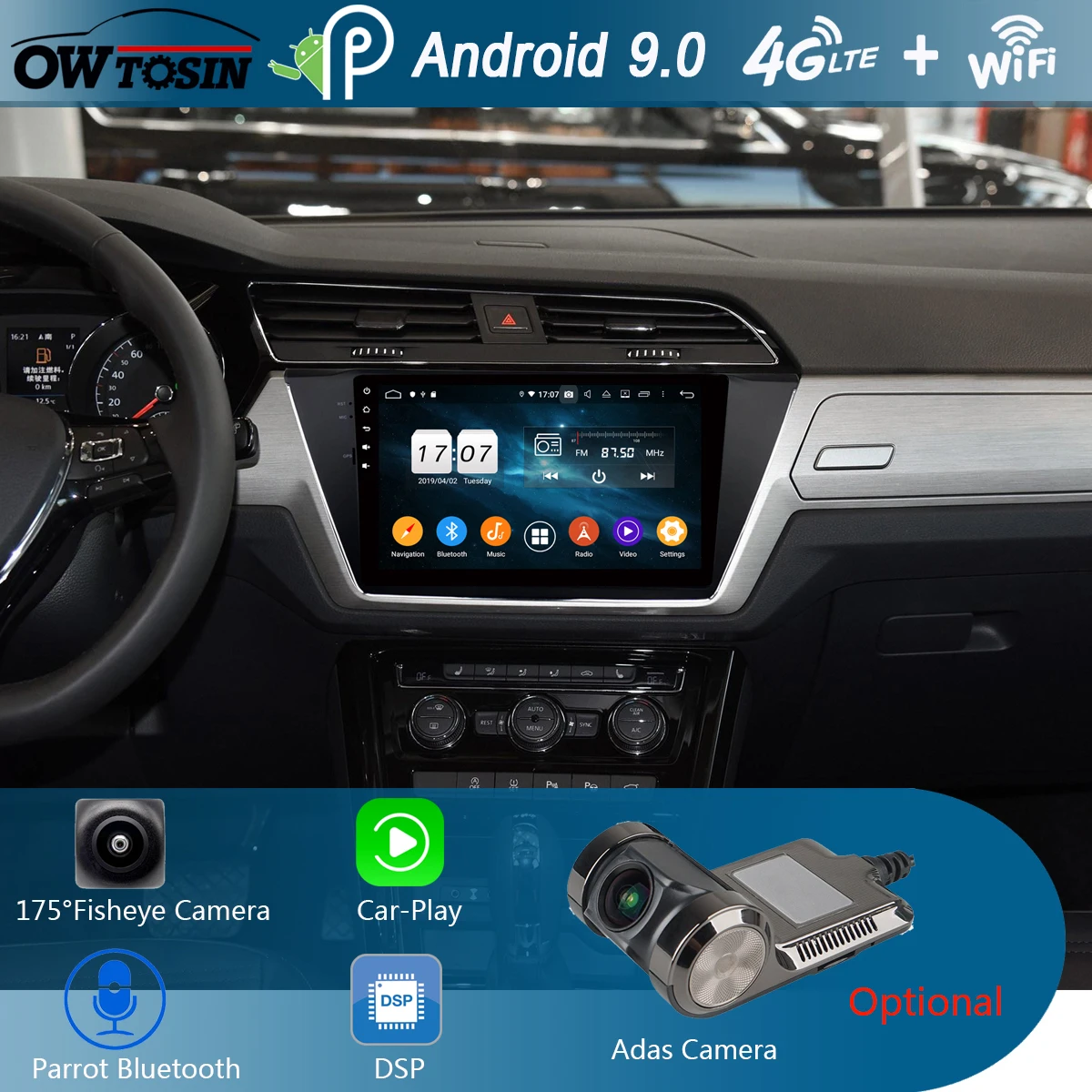 10," ips 8 Core Android 9,0 4G ram+ 64G rom автомобильный проигрыватель с радио и GPS для Volkswagen VW Touran DSP CarPlay Parrot BT