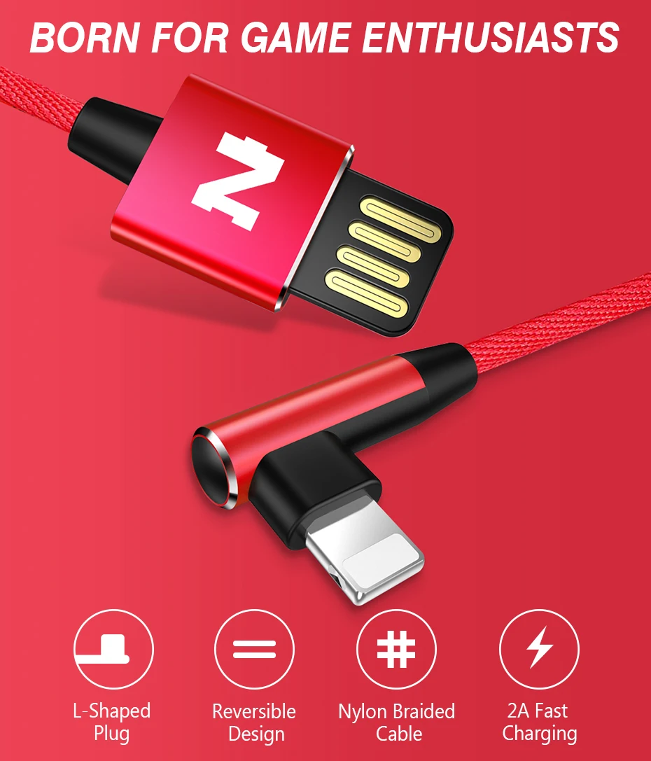 NOHON L изгиб USB кабель 90 градусов зарядное устройство кабель для Apple iPhone X 8 7 6 6S Plus iOS 8 9 10 11 Быстрая зарядка Реверсивный провод