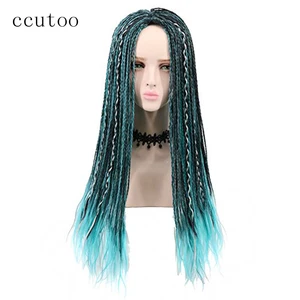 ccutoo 3 Tones Blue Grey Mix Black Uma Braids Long Straight Braided Descendants Synthetic Cosplay Wig For Halloween Party Wig