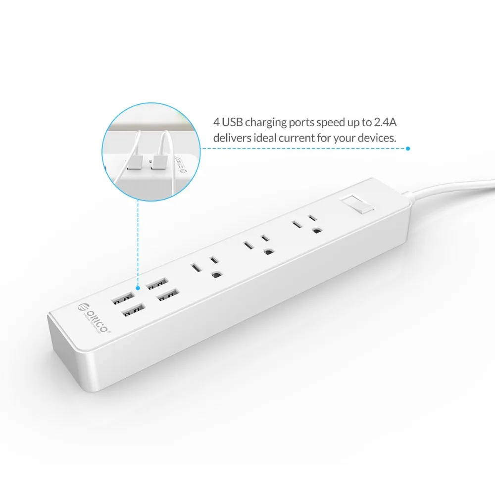 ORICO 3 AC Outlet Защита от перенапряжения с 4 USB разъемами США Plug Mutiple для дома и офиса