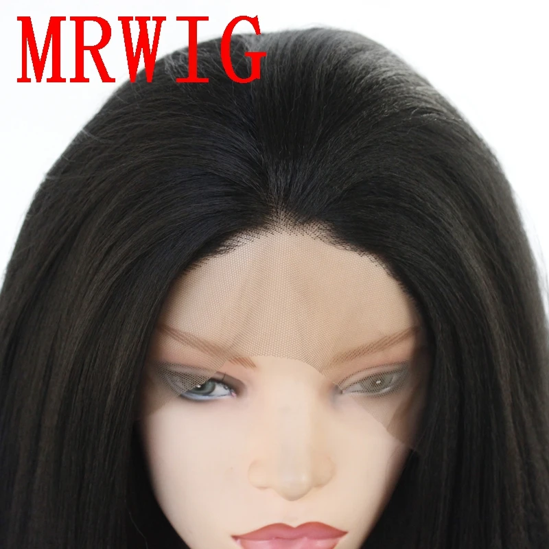 MRWIG 26in 180%Density Kinky Straight Synthetic Front Lace Wig Free Part Black/Brown/Blonde | Шиньоны и парики