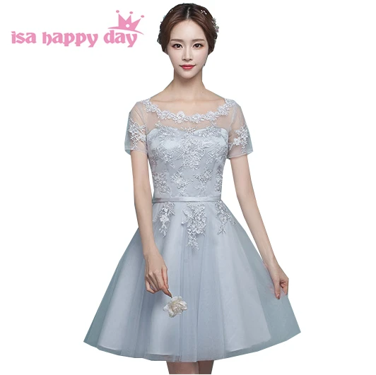 

robe de soiree 2020 bridemaids party dress elegant short gray bride maid dresses with sleeves for weddings under 100 B3932